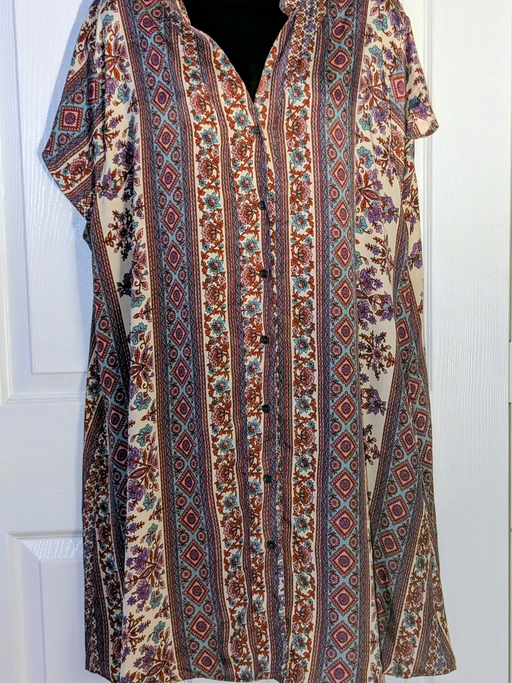 Cienna Silk Blend Boho Shirt Dress XXL Made in India Floral Print Pockets